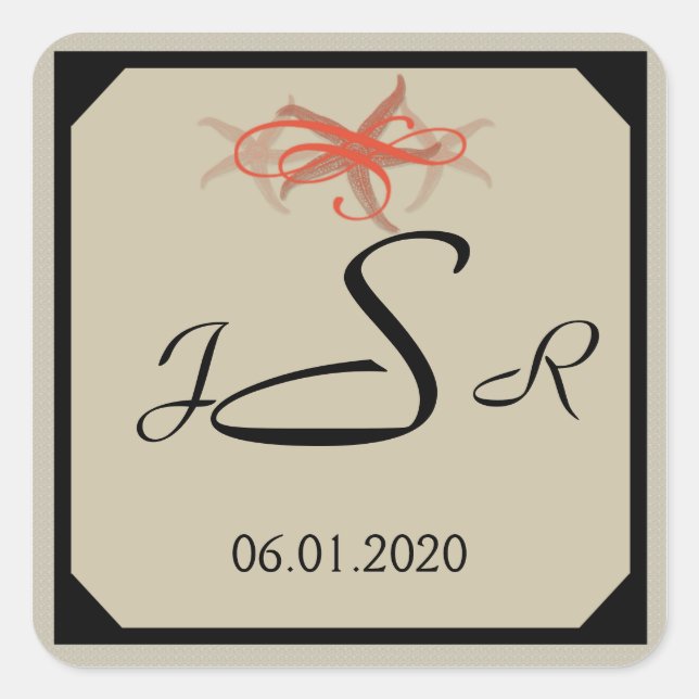Taupe and Tangerine Seaside Monogram Sticker (Front)