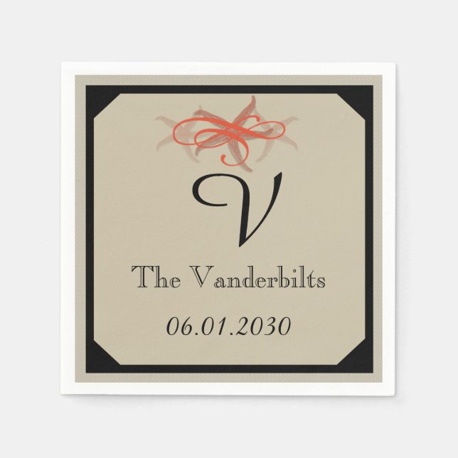 Taupe and Tangerine Seaside Wedding Napkins (Front)