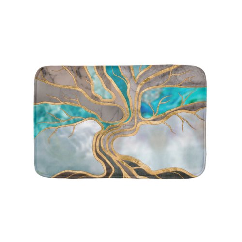 Taupe and teal Marble Tree of life Bath Mat