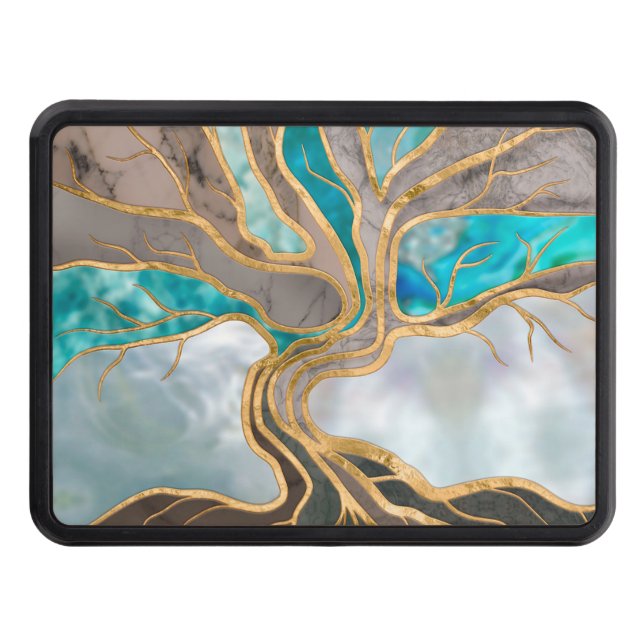 Taupe and teal Marble Tree of life Hitch Cover (Front)