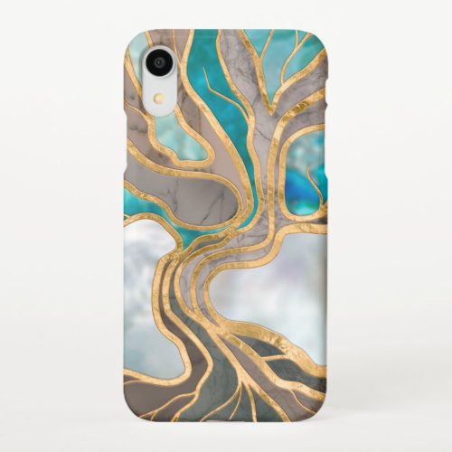 Taupe and teal Marble Tree of life iPhone XR Case