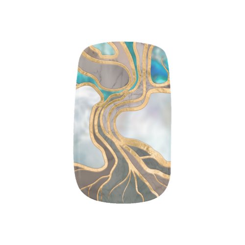 Taupe and teal Marble Tree of life Minx Nail Art