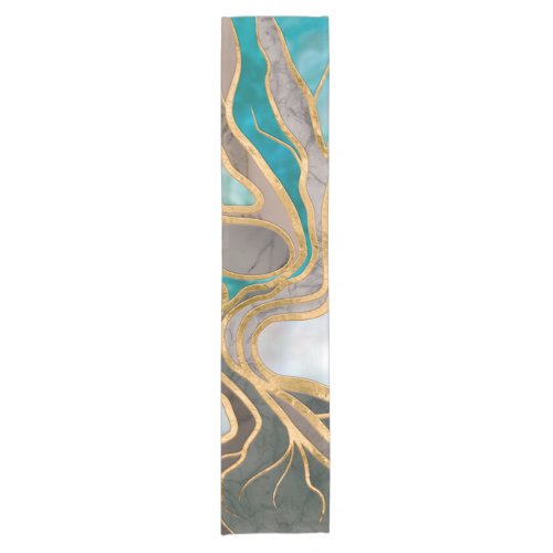 Taupe and teal Marble Tree of life Short Table Runner