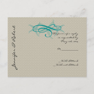 Taupe and Teal Seaside Wedding RSVP Postcard
