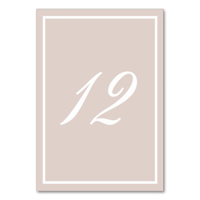 Taupe and White Calligraphy Table Number (Front)