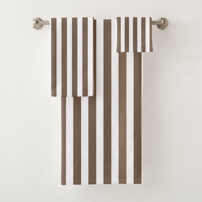 Taupe and white candy stripes bath towel set (Insitu)