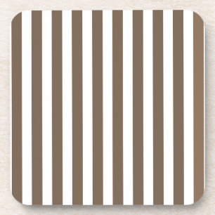 Taupe and white candy stripes beverage coaster
