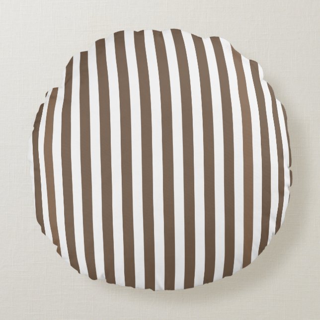 Taupe and white candy stripes round pillow (Front)