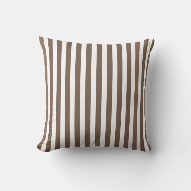 Taupe and white candy stripes throw pillow (Front)
