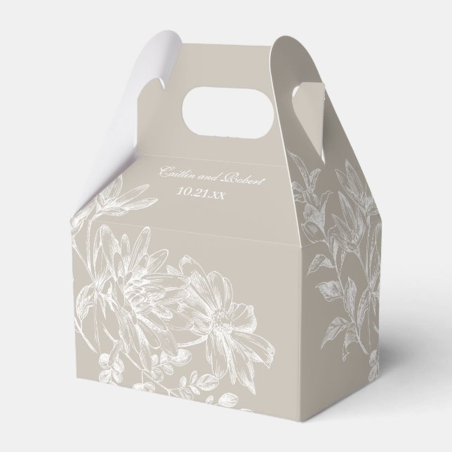 Taupe and White Elegant Floral Wedding Favor Box (Front Side)