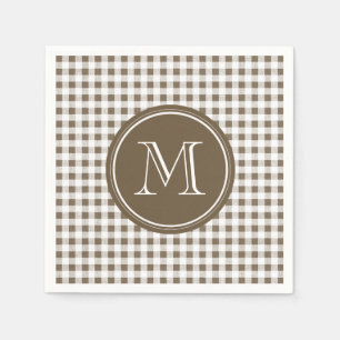 Taupe and White Gingham, Your Monogram Napkins