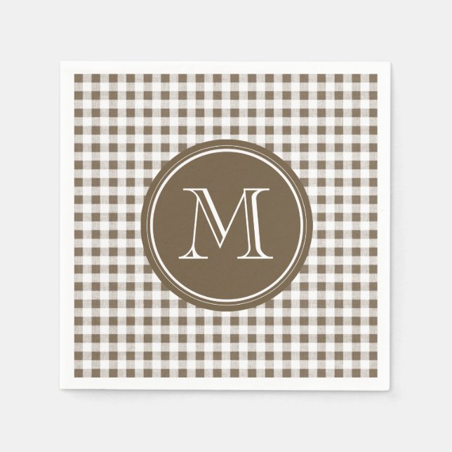 Taupe and White Gingham, Your Monogram Napkins (Front)