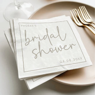 Taupe and White Minimalist Script Bridal Shower Napkins