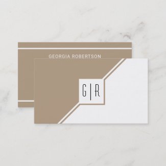 Taupe and white monogram modern geometric business card
