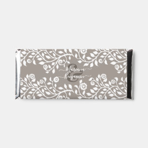 Taupe And White Rustic Floral Personalized Wedding Hershey Bar Favors