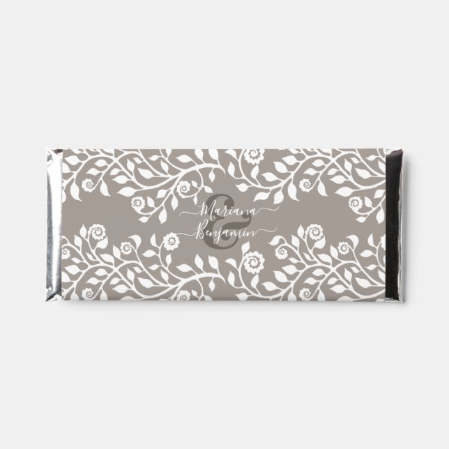 Taupe And White Rustic Floral Personalized Wedding Hershey Bar Favors (Front)