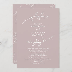Taupe and White Simple Wreath Wedding Invitation