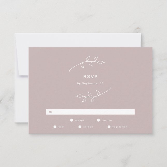 Taupe and White Simple Wreath Wedding RSVP (Front)