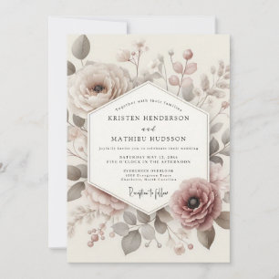 Taupe Antique Bloom Wedding Invitation