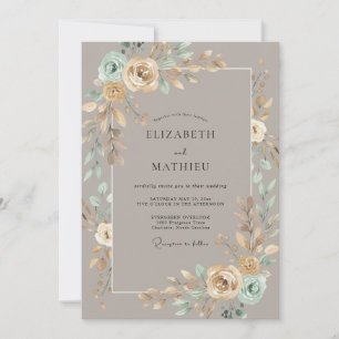 Taupe Aqua Peony Wedding Invitation