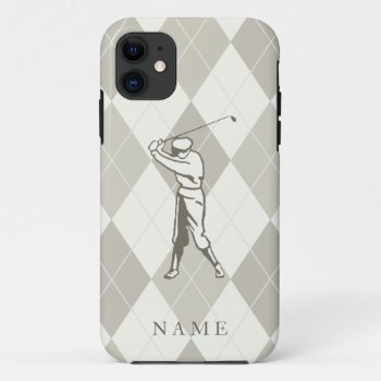 Taupe Argyle Pattern  Personalized Golf Iphone 11 Case by JoyMerrymanStore at Zazzle