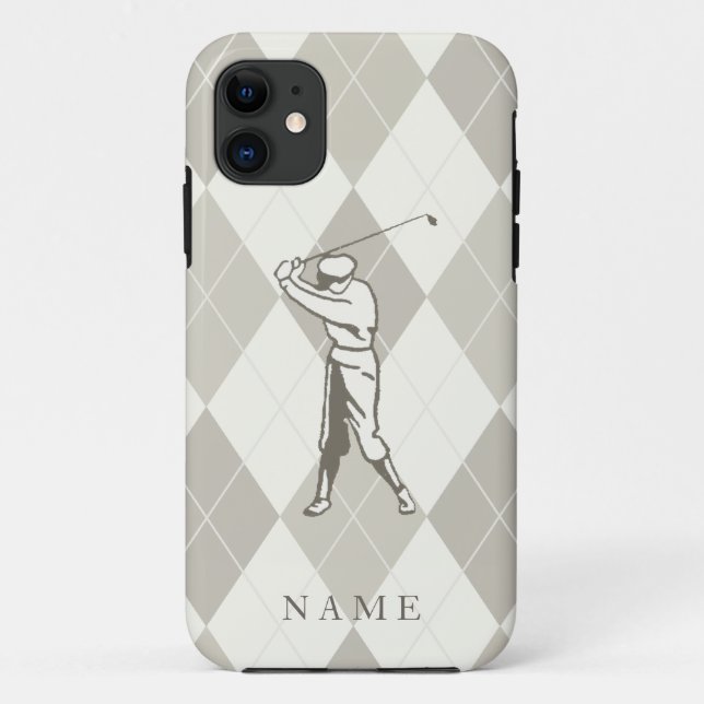 Taupe Argyle Pattern, Personalized Golf Case-Mate iPhone Case (Back)