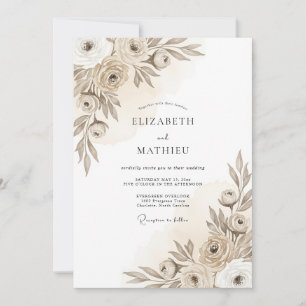 Taupe Artistic Floral Romance Wedding Invitation