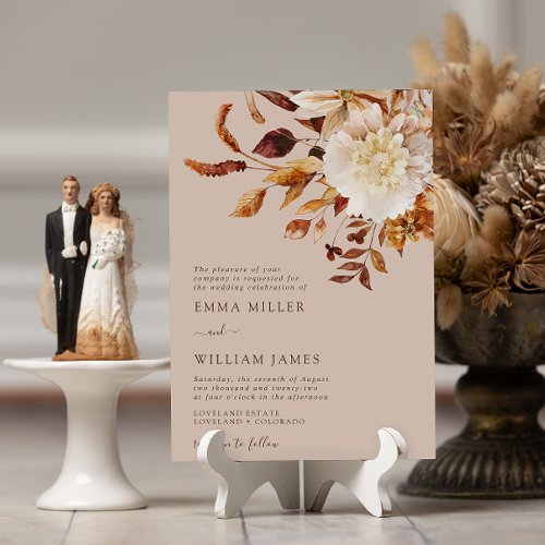 Taupe Autumn Modern Watercolor Terracotta Wedding  Invitation