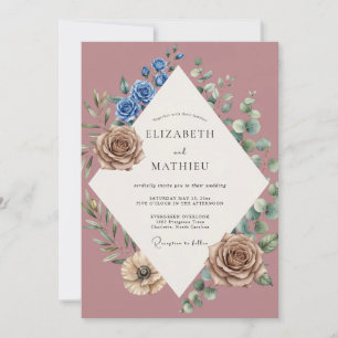 Taupe Azure Bloom Wedding Invitation