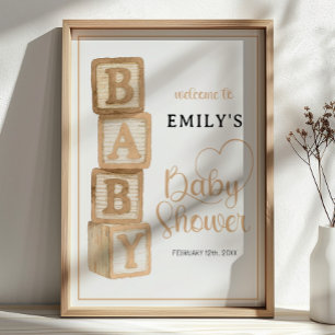Taupe Baby Blocks Baby Shower Welcome Poster