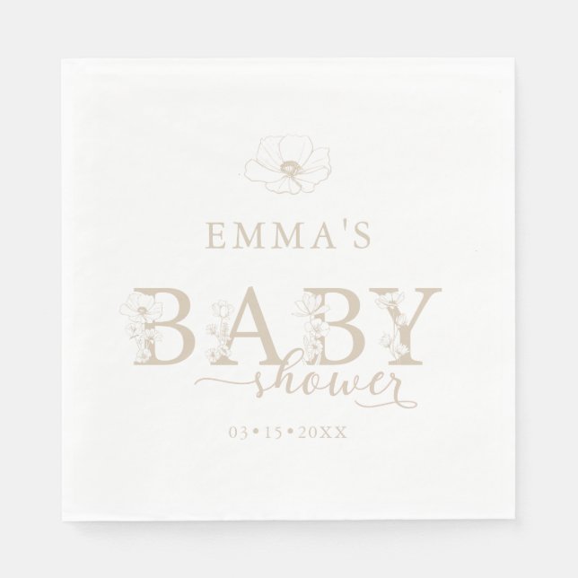 Taupe Baby Shower | Elegant Wildflower Floral Napkins (Front)