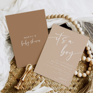 Taupe Baby Shower Invitation Modern Its a Boy Tan