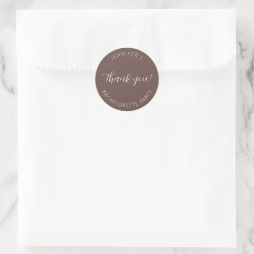 Taupe Bachelorette Party Thank You Classic Round Sticker