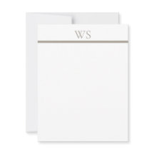 Taupe Bar Monogram Personalized Flat Note Card