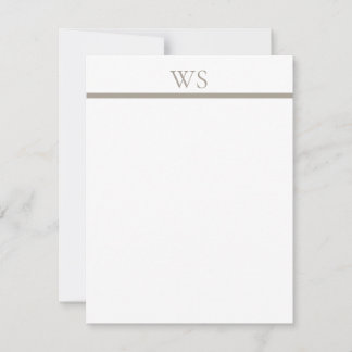 Taupe Bar Monogram Personalized Flat Note Card