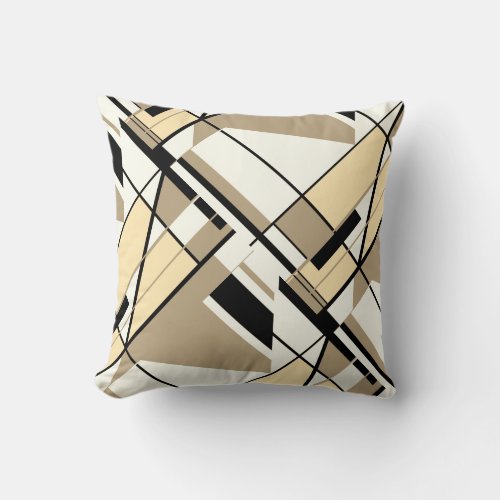 Taupe Beige Black White Abstract Angular Design Throw Pillow