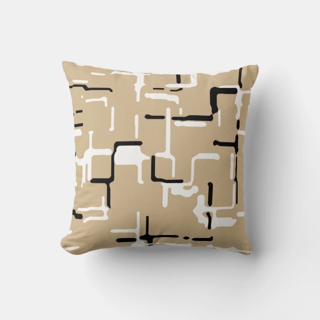 Taupe Beige Black White Throw Pillow (Front)
