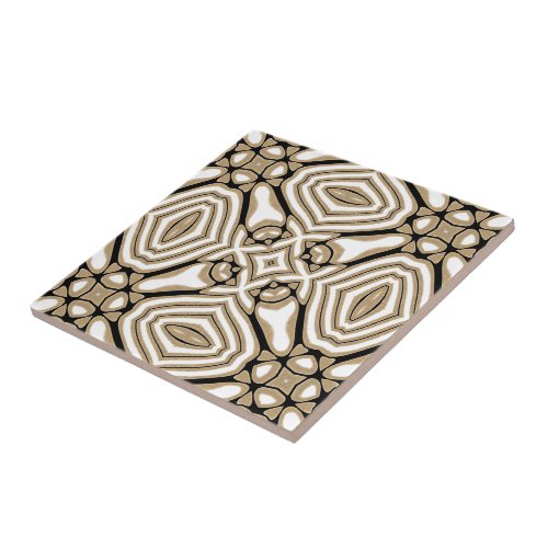 Taupe Beige Brown Black White Orient Art Pattern Ceramic Tile