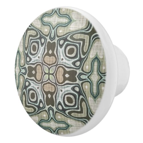 Taupe Beige Brown Green Hip Ornate Art Motif Ceramic Knob