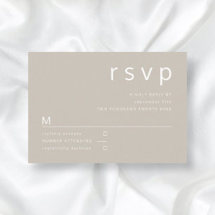 Taupe Beige Brown Minimalist Typography Wedding RSVP Card
