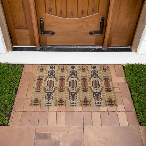 Taupe Beige Brown Orange Black Tribal Art Doormat