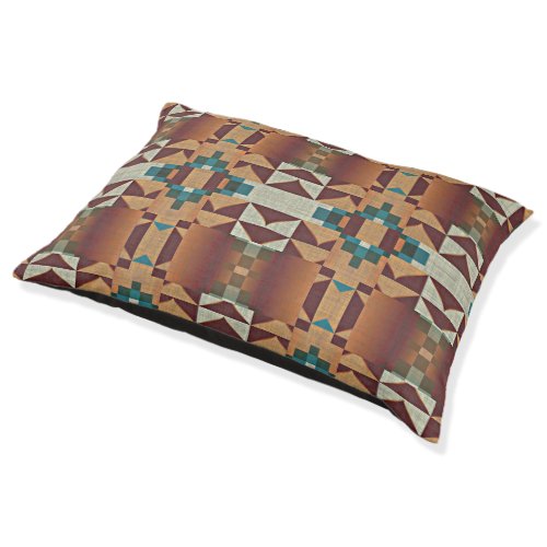 Taupe Beige Brown Teal Blue Green Tribal Art Pet Bed