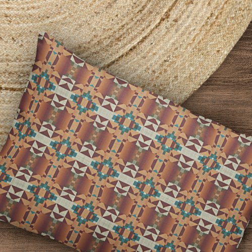 Taupe Beige Brown Teal Blue Green Tribal Art Pillow Case