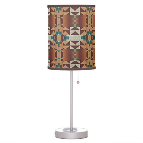 Taupe Beige Brown Teal Blue Green Tribal Art Table Lamp