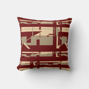 Taupe Beige Burgundy Southwest Art Look Mosaics Throw Pillow