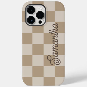 Taupe Beige Checkers Script Name Case-Mate iPhone 14 Pro Max Case