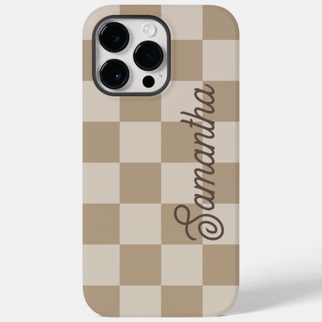 Taupe Beige Checkers Script Name Case-Mate iPhone Case (Back)