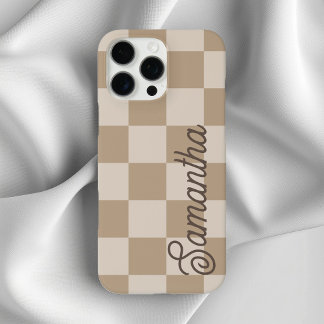 Taupe Beige Checkers Script Name iPhone 16 Pro Max Case