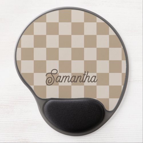 Taupe Beige Checkers Script Name Gel Mouse Pad