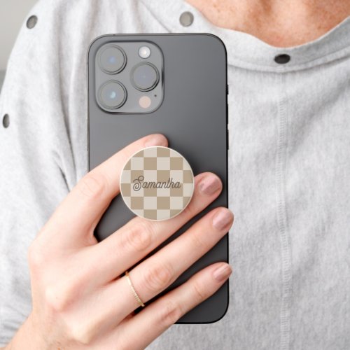 Taupe Beige Checkers Script Name PopSocket